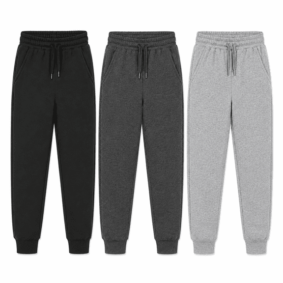 DARESAY Boys Athletic Sweatpants, 3-Pack Fleece-Lined Jogger Pants with Pockets and Drawstring, Sizes 4-16