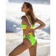 thumbnail image 4 of XINQIHANG Women High Waisted Bikini Set Sports Color Block Swimsuit Scoop Neck Cheeky Bathing Suit, 4 of 6