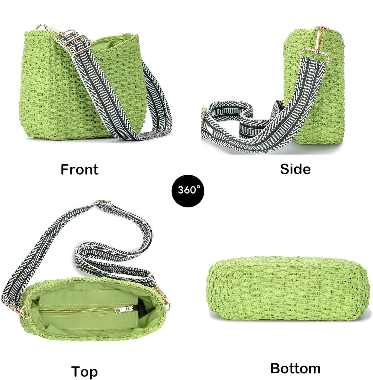 Small Handmade Straw Pocketbook Crossbody Bag for Women, Summer Chic Woven Handbag Shoulder Purse with Chain