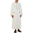 thumbnail image 2 of Kakii Men's Kaftan Thobe Long Sleeve Muslim Robe Button Up Side Split Kaftan Thobe with Pockets, 2 of 9