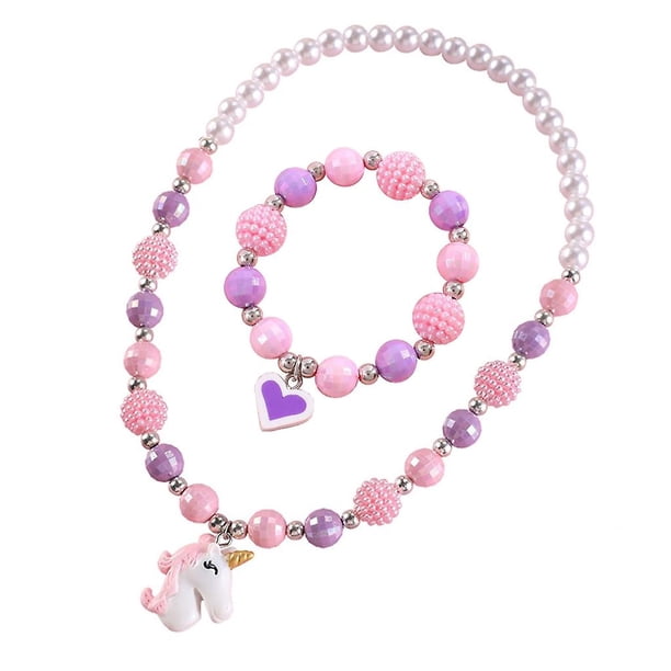 Pulsera divertida Accesorios versátiles para niñas Collar de cuentas morado rosa simple