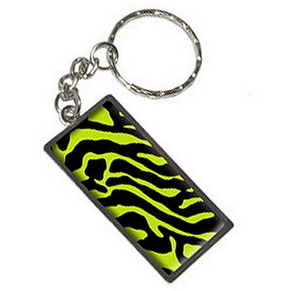 Zebra Print Lime Green Keychain Key Chain Ring