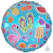 Anagram Summer Fun Flamingo Pineapple Beach Round 18'' Jr Shape Foil Balloon, Blue Multi