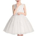 thumbnail image 1 of Ashirexll Robe de Fête Sans Manches pour Filles Jupe Tutu en Tulle Col Rond Ligne A Robe Formelle pour Animatrice Spectacle Occasion Spéciale Âge 2-14 Ans Blanc 3 Ans, 1 of 3