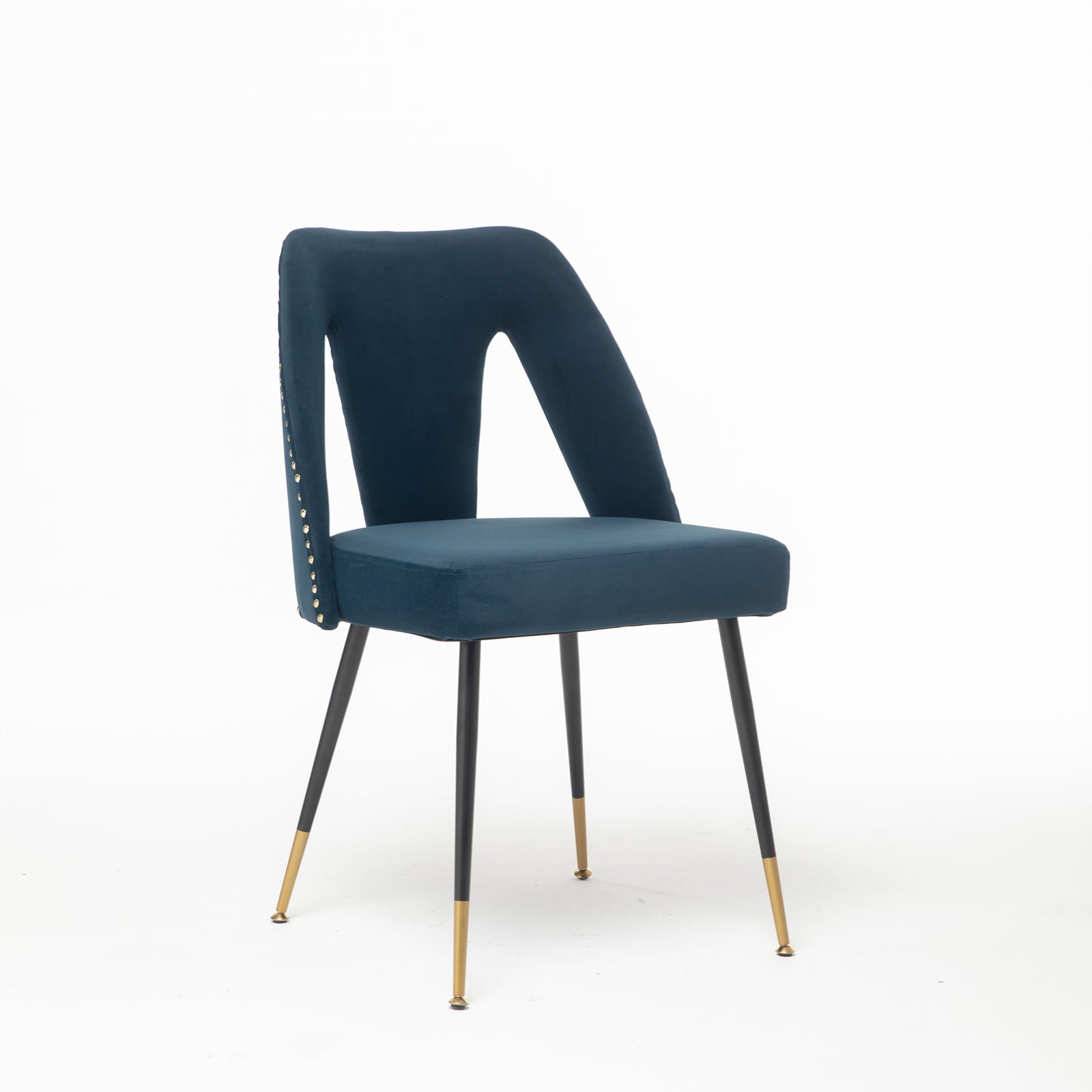 MAYEERTY Modern Contemporary Velvet Dining Chair - Nailheads, Gold-Tipped Black Metal Legs, Blue, Set of 2
