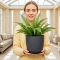 thumbnail image 3 of Modern Plant Pot with Saucer, Gray Flower Pot with Drainage Holes, Stone-Look Planter for Indoor Outdoor Plants, 3 of 8