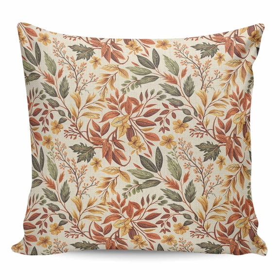 Throw Pillow Covers 18x18 Inch, Fall Leaves Decorative Pillow Cases for Couch Sofa Bed, Farmhouse Retro Botanical Floral Cotton Linen Square Home Decor Pillowcases with Hidden Zipper