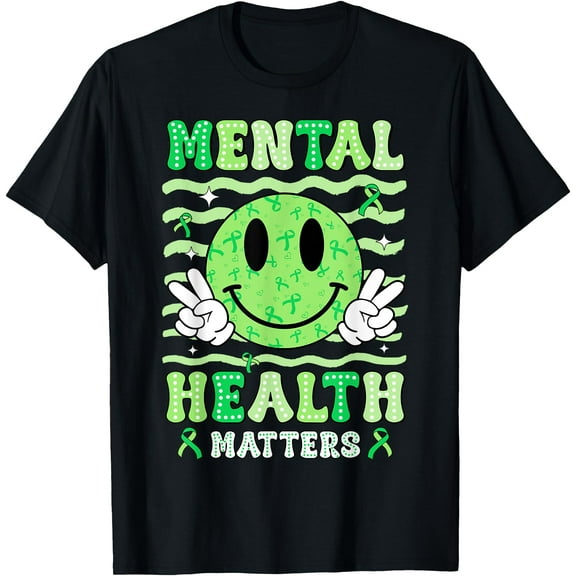 Mental Health Matters Awareness Smile Face Men Women Kids T-Shirt,Black