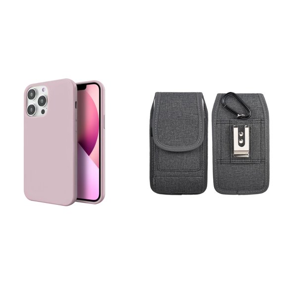Slim Silicone Case and Belt Holster Pouch for iPhone 14 Pro Max (Pink/Gray)
