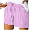thumbnail image 5 of Shorts for Women Plus Size Casual Summer Beach Drawstring With Pockets Loose Cute Vacation Trendy Cargo Gym Bike Pull On Jogger Purple Short Pants Sizes 5XL, 5 of 7