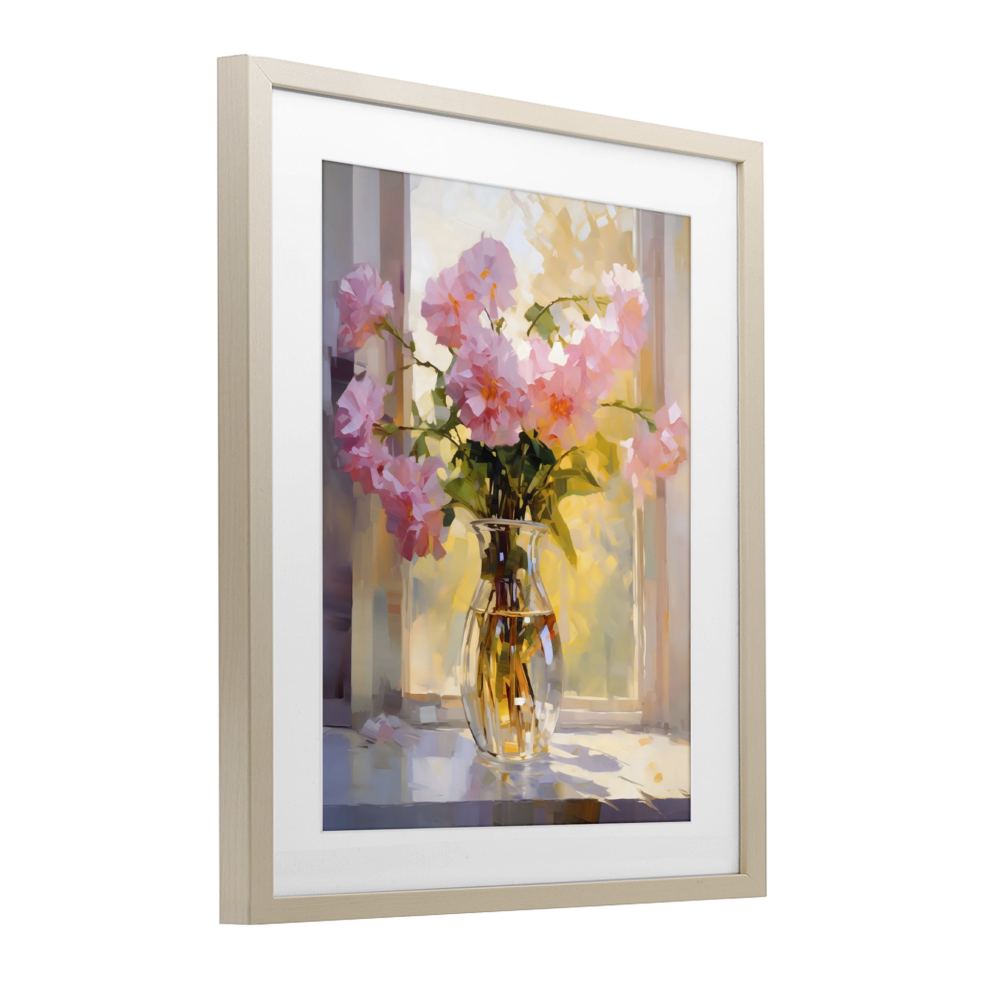 Stupell Industries Pink Flowers in Sunlit Vase Birch Framed Print Under Glass, design by Creative Studio