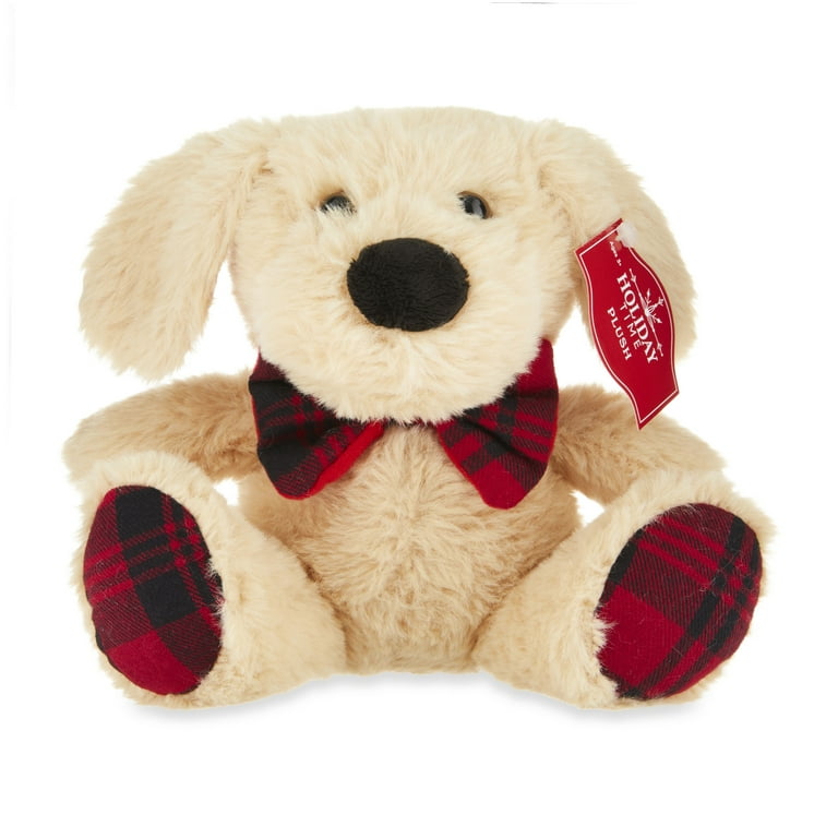 Plaid Puppy Plush Toy Tan 7 in Child by Holiday Time Walmart
