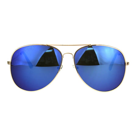 Mens Color Mirror Metal Rim Oversize Officer Sunglasses Blue