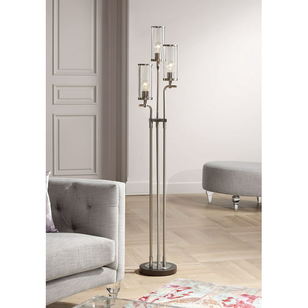 Possini Euro Design Modern Floor Lamp 3-Light Brushed Nickel and Gunmetal  Clear Glass Shades for Living Room Bedroom Uplight - Walmart.com