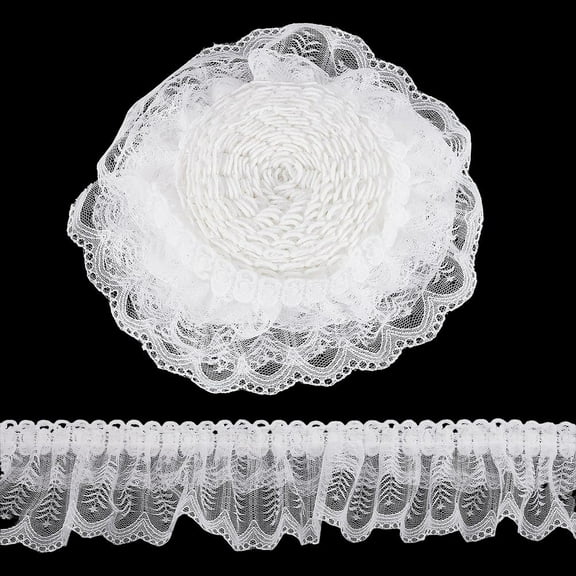 5 Yards White 3-Layer Pleated Lace Edge Trim 3.46inch Wide Organza Lace Pleated Edge Ribbon Mesh Chiffon Ruffle Trim for Sewing Edging Trimming Curtain Blanket Clothing Home Decor