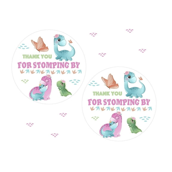 Baby Girl Dino Party Favor Stickers 24 pcs, Pink Dinosaur Birthday Decoration, T-Rex Party Supplies, Cute Themed Baby Shower