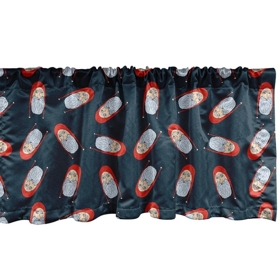 Ambesonne Colorful Window Valance, Repetitive Christmas Santa Claus Heads, Curtain Valance for Kitchen Bedroom Decor with Rod Pocket, 54" X 18", Vermilion Dark Blue