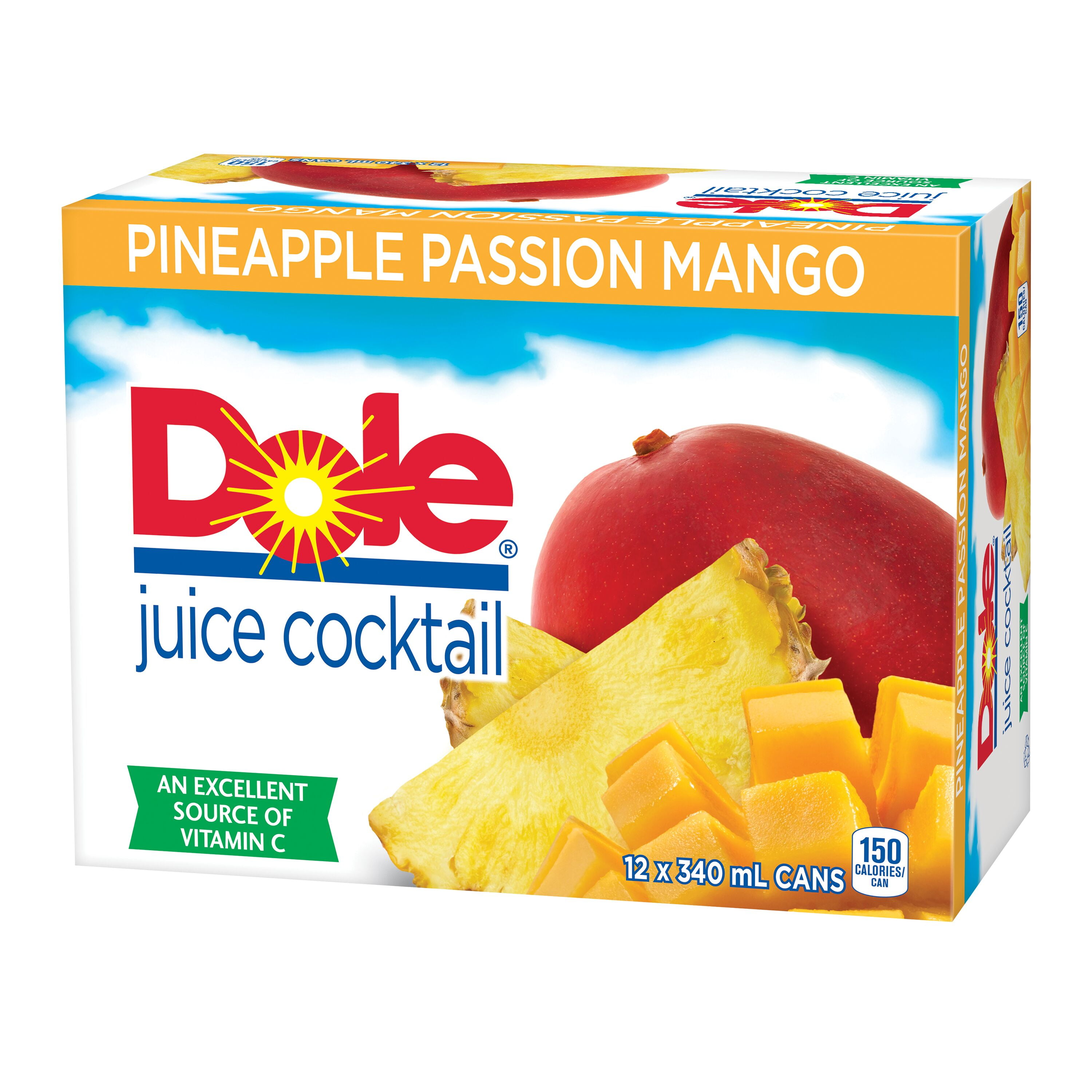 Dole Cocktail de Jus Ananas Passion Mangue 12 x 340 mL, Canettes 12x340mL
