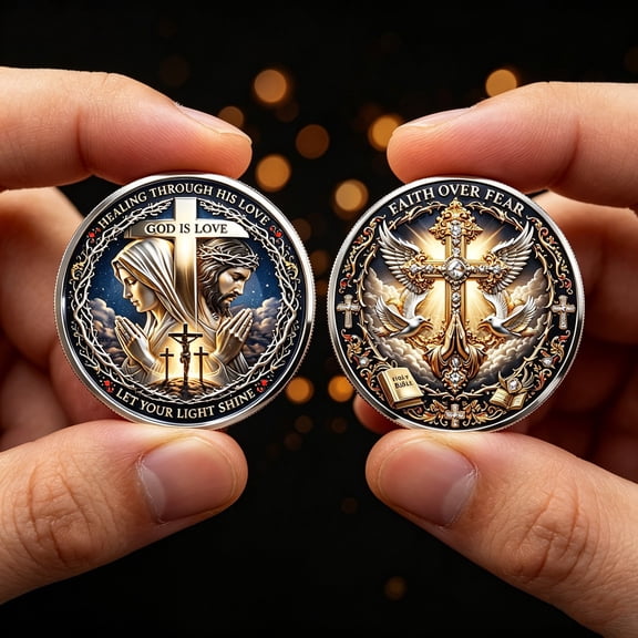 Inspirational Prayer Coin, Double Sided Faith Challenge Coin With Bible Verse Religious Keepsake Pocket Token for Christian Gifts Encouragement and Home Decor