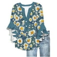 thumbnail image 2 of Penkiiy Women's 3/4 Flutter Sleeve V-Neck Casual Boho Blouse - Summer Ready Loose Fit Floral Print Top, 2 of 5