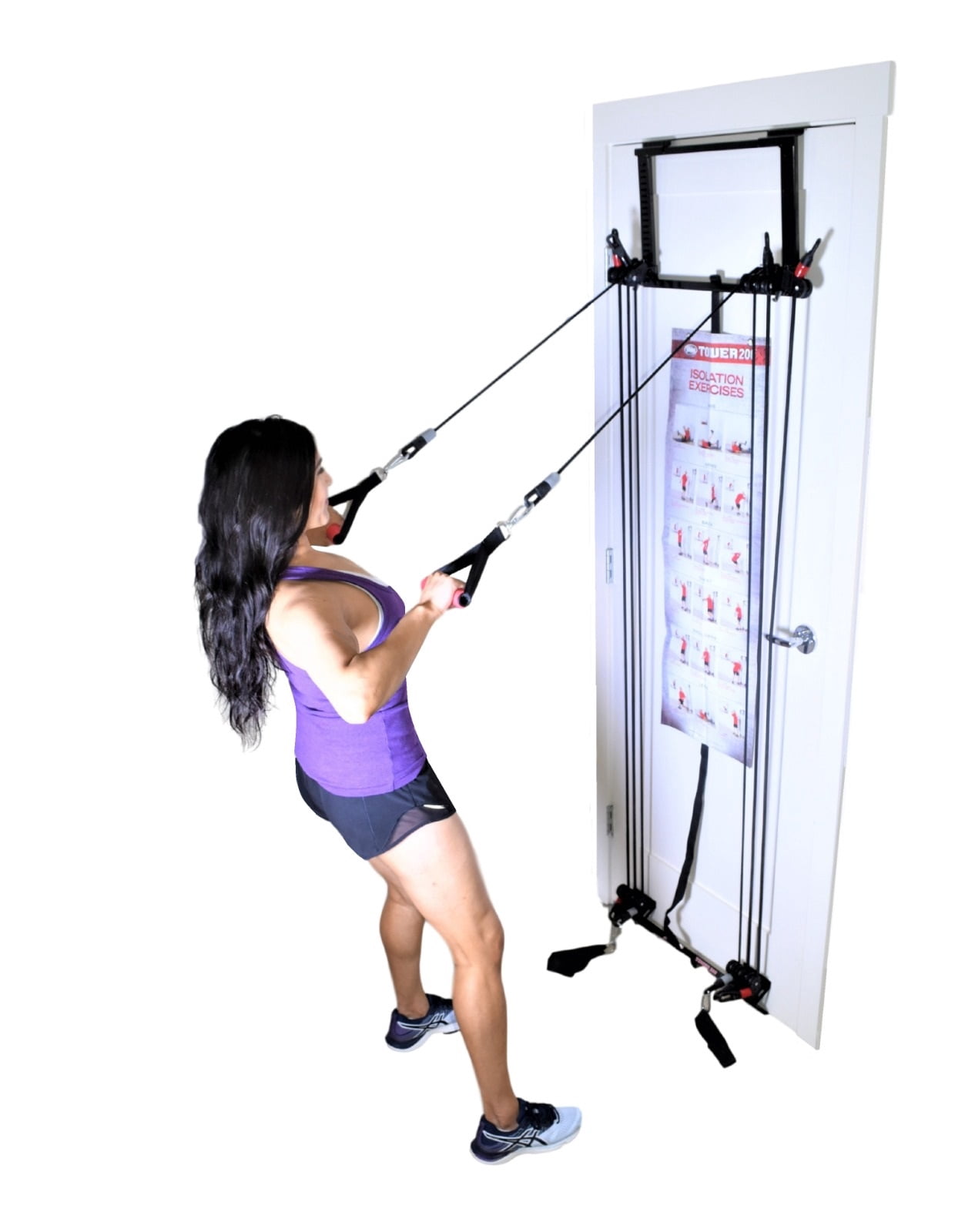 Tower 200 Door Gym Complete Full Body Universal Workout Training System - Includes Handles, Ankle Straps, Straight Bar, DVD + Chart Home Gym Equipment | Upper/Lower Body Fitness Exercise Body Trainer
