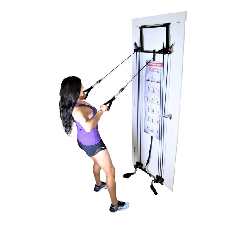 Tower 200 Door Gym Complete Full Body Universal Workout Training System Includes Handles Ankle Straps Straight Bar DVD Chart Home Gym Equipment Upper Lower Body Fitness Exercise Body Trainer Walmart.c...