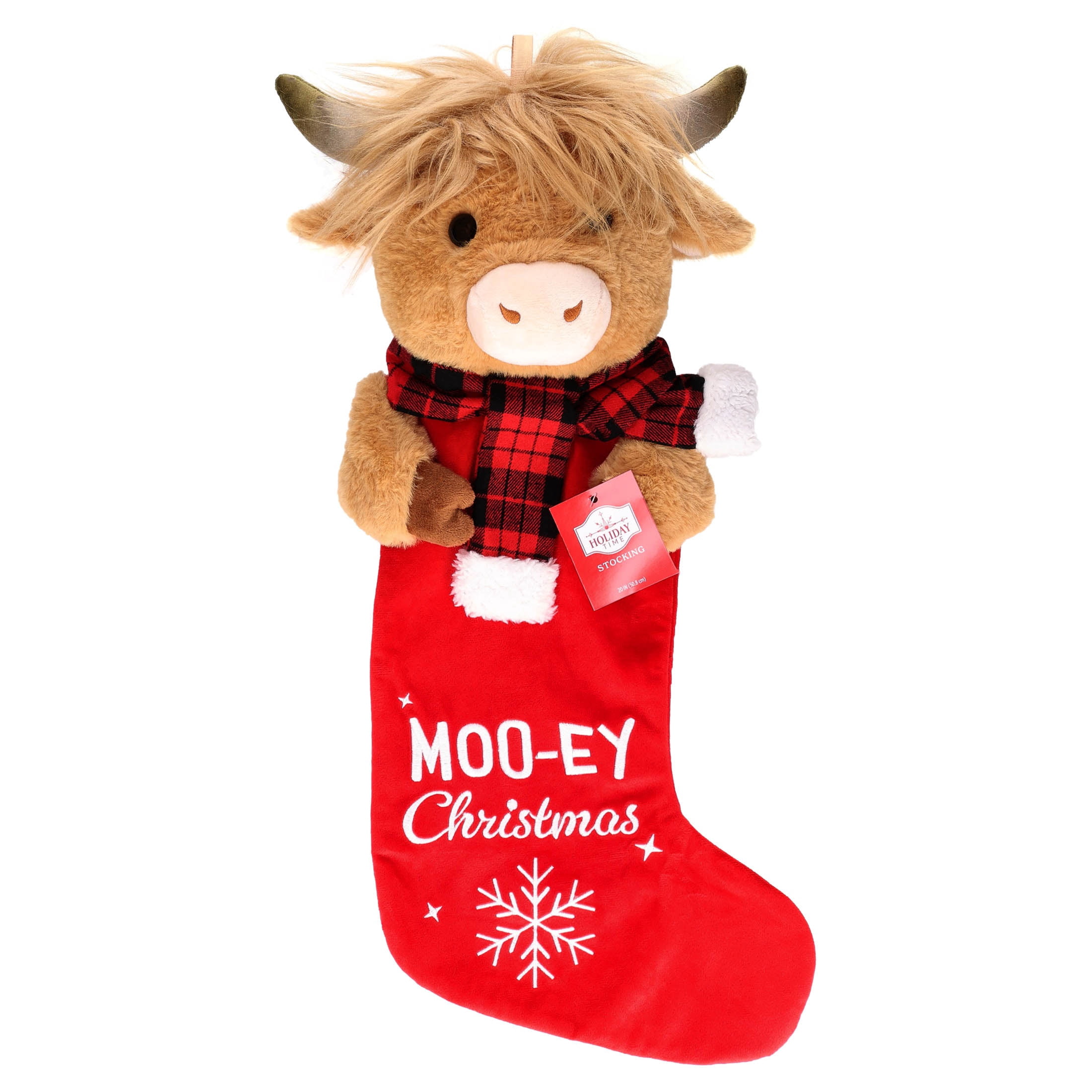 Holiday Time Moo‑ey Christmas Stocking with Plush Cow Head, 1 Piece