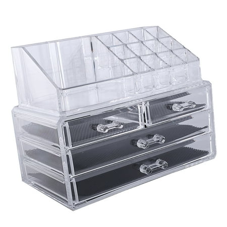 Acrylic Makeup Organizer - Multi-check and 4 Drawers Integrated Acrylic Makeup Case Cosmetics Organizer Transparent