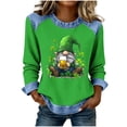 thumbnail image 3 of TaTaai Women Casual Long Sleeve Waffle Knit Top St Patrick's Day Printed Crew Neck Denim Splice Solid Color Fashion Streetwear Top Gift, 3 of 5