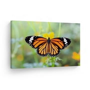 Smile Art Design Orange Monarch Butterfly on a Flower Animal Canvas Wall Art Print Tropical Forest Nature Office Living Room Bedroom Bathroom Kids Baby Nursery Room Decor - 30x40