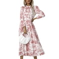 thumbnail image 1 of Vestido Estampado De Mujer Adorno De Volantes Suave Cuello Alto Cordón Lazo Cuello Dobladillo Largo Vestido Suelto Y Transpirable Rojo M, 1 of 7