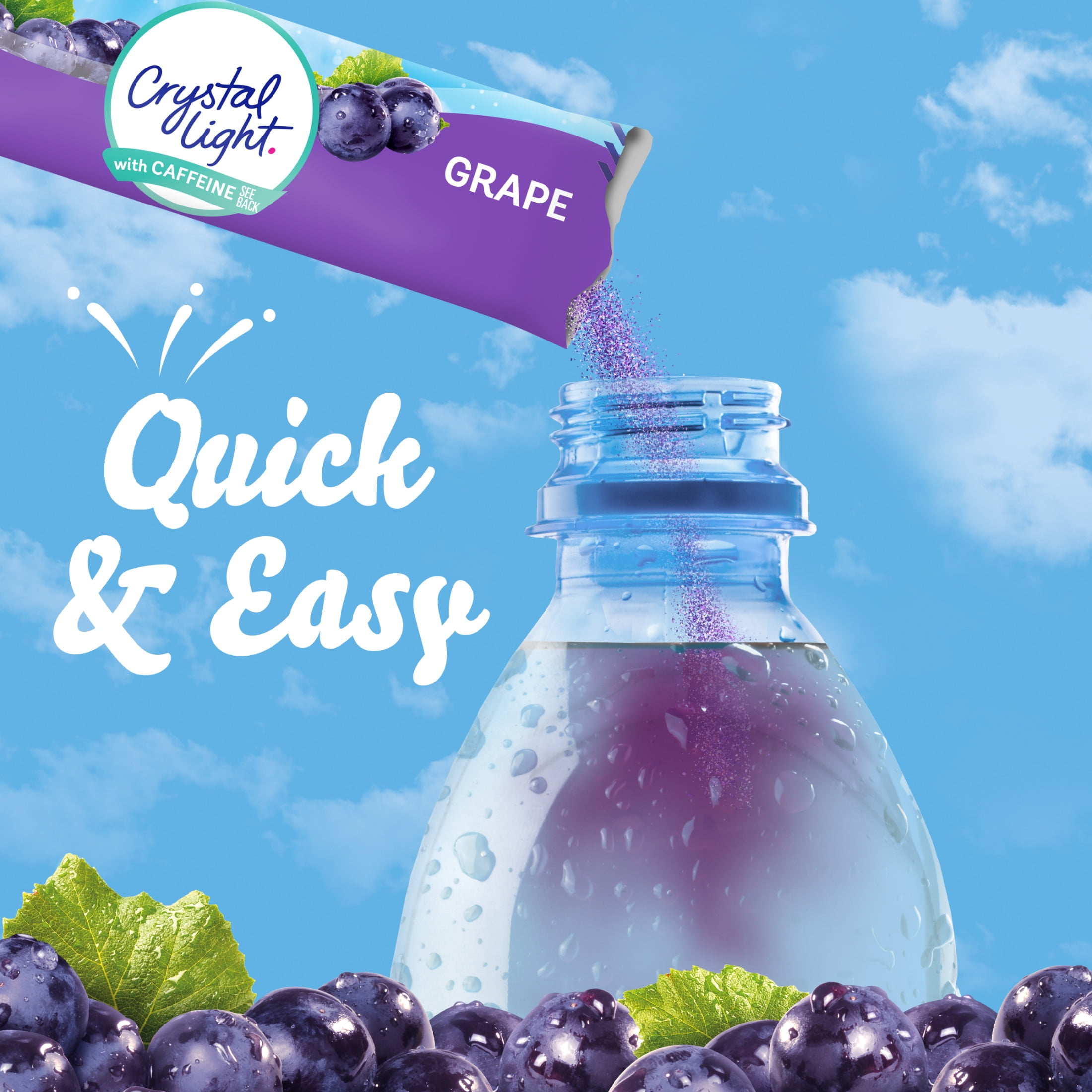 Crystal Light Drink Mix with Caffeine, 120 Packets, for Convenient On-the-Go Flavorful Hydration, Naturally Flavored Grape with other natural flavor, Zero Sugar, 0.11 oz each