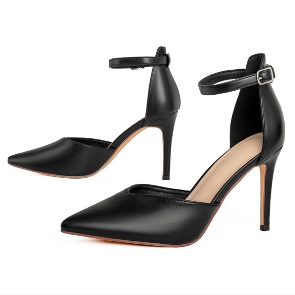 High Heels for Women Sexy, Black Ankle Strap Pointed Toe Closed Toe Stiletto Pumps Heels for Women Wedding Party Evening Dress Shoes