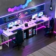 thumbnail image 2 of U Shaped Desk, 126 Inch Gaming Desk with Monitor Stand and LED Lights, Reversible Shaped Large Computer Desk with Power Outlets, Large Corner Office Desk with Storage Bag and Hooks, 2 of 9