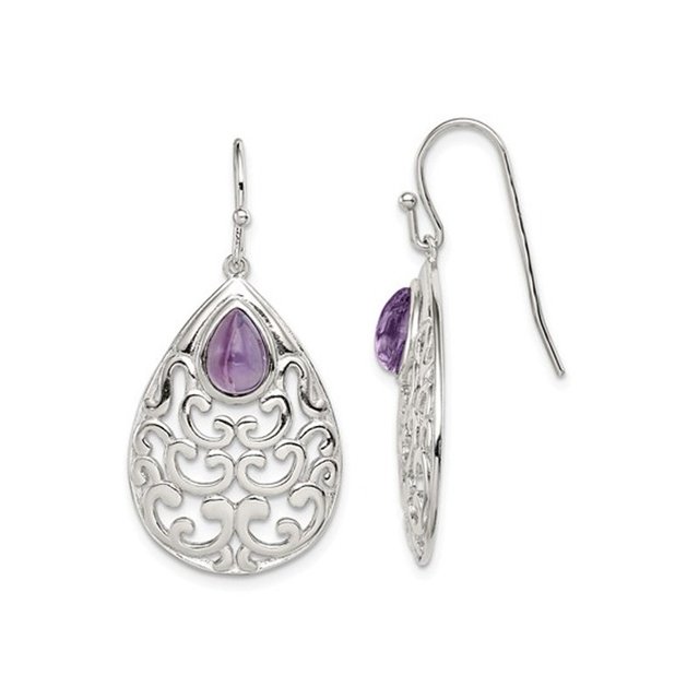 Sterling Silver Amethyst TearDrop Dangle Earrings 1.80 Carat (ctw)