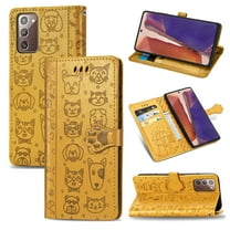 Galaxy Note 20 Ultra Case, Allytech PU Leather Cute Dogs & Cats Embossed Stand Folio Flip Anti-scratch Wrist Strap Lanyard Magnetic Cards Slots Wallet Cover for Samsung Galaxy Note 20 Ultra,Yellow