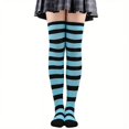 thumbnail image 2 of Striped Patterned Socks (Thigh High) Bright Blue and Black, 2 of 3