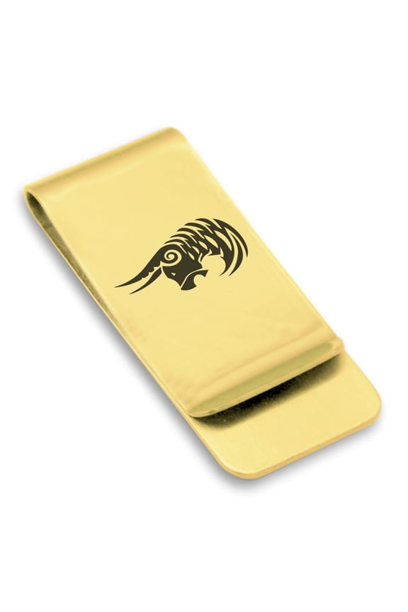 Stainless Steel Tribal Taurus Zodiac (Bull) Classic Slim Money Clip Credit Card Holder