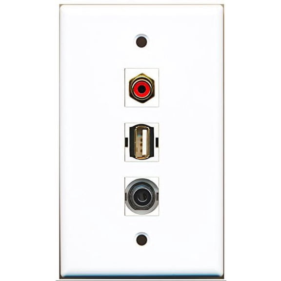 RiteAV - 1 Port RCA Red and 1 Port USB A-A and 1 Port 3.5mm Wall Plate