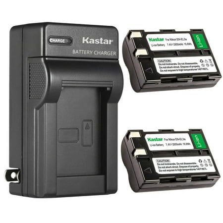Image of Kastar 2-Pack Battery and AC Wall Charger Replacement for Nikon EN-EL3 EN-EL3a Battery Nikon MH-18 MH-18a MH-19 Charger Nikon D50 D70 D70s D100 D100 SLR Cameras