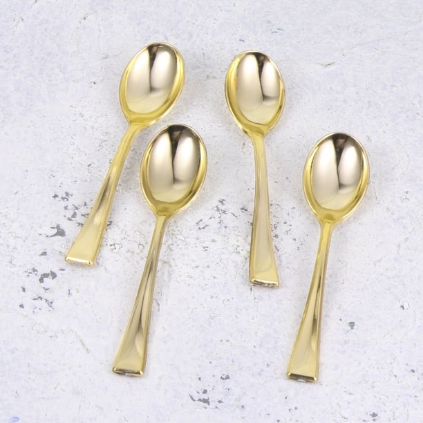24Pcs Mini Spoons Plastic Cake Spoons Disposable Dessert Spoons Ice-cream  Spoons for Home Shop Party Golden 