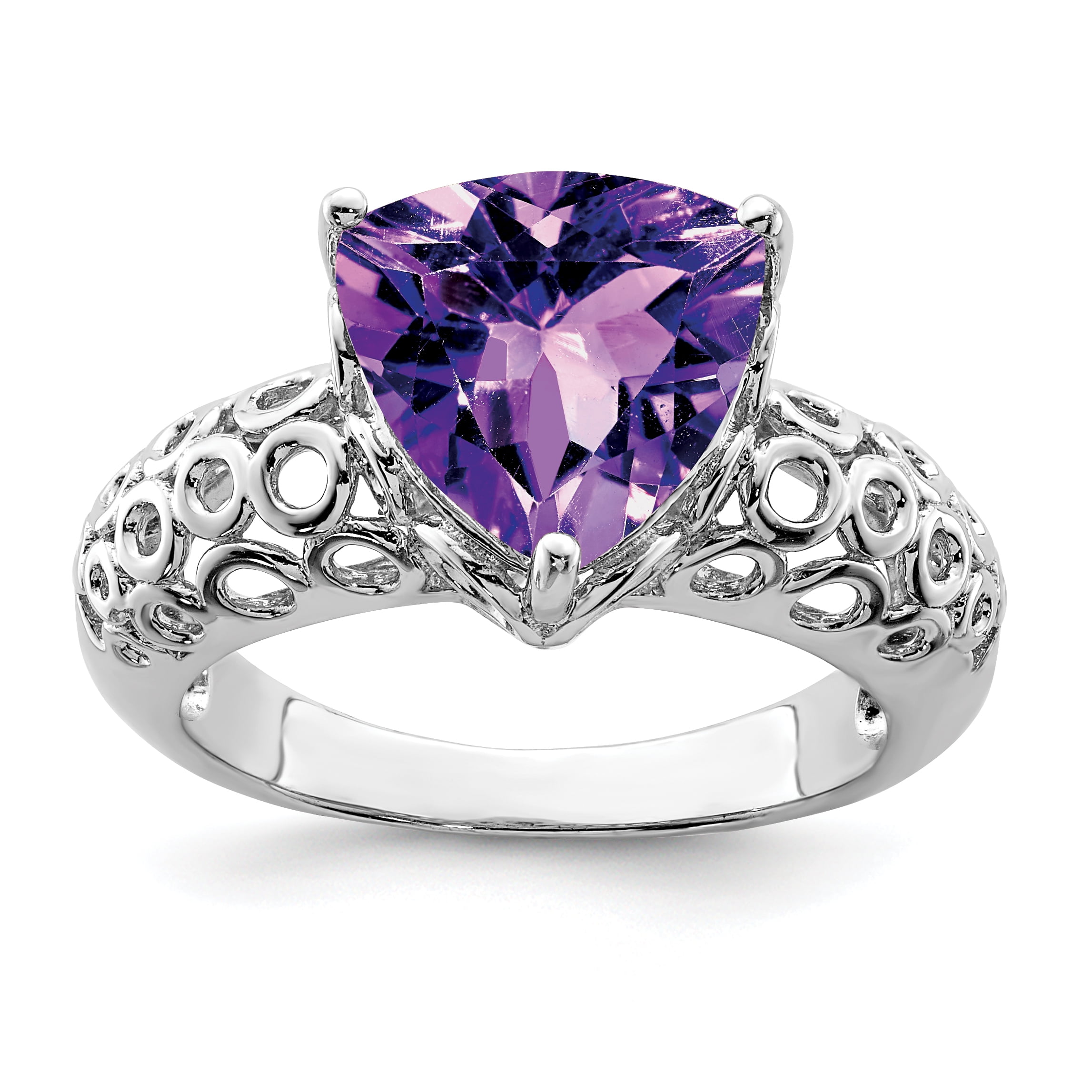 Saris and Things 925 Sterling Silver Rhodiumplated Amethyst Ring