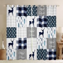 Manfei Rustic Deer Child Curtains Pack of 2 (42x84 Each), Vintage Blue Buffalo Plaid Curtains Blackout, Kawaii Cartoon Animal Bedroom Curtains, Curtains and Drapes Decor