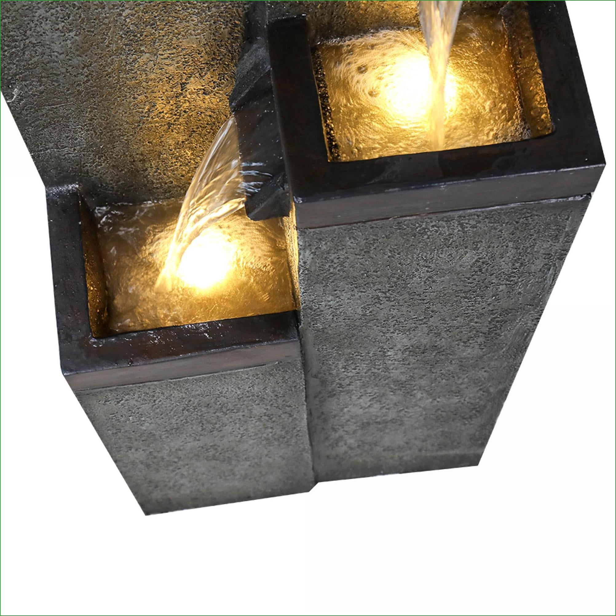Fountains | Modern 4-Tier Cascading Water Fountain with LED Lights, 39.3" for Indoor Outdoor Garden Patio | Resin | Tiered Waterfall Fountain