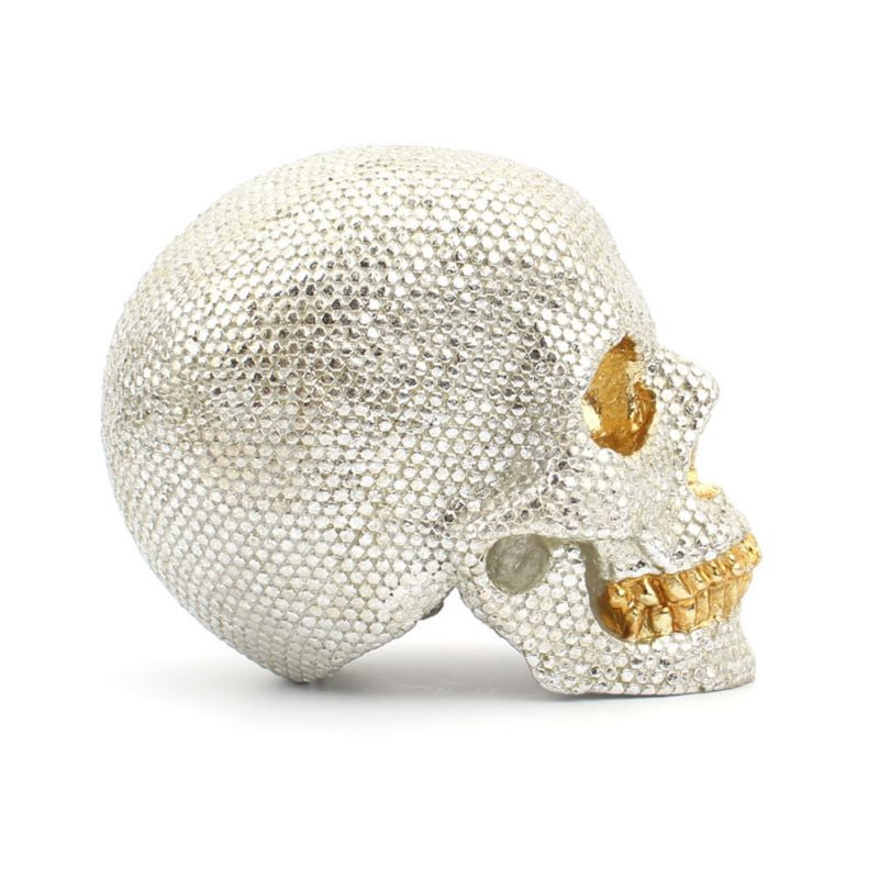 Silver Sparkle Crystal Diamante Bling Human Skull Sculpture Ornament Gift Art A 