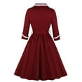 thumbnail image 4 of BadyminCSL Women's Fashion Mid-Sleeve V-Neck Vintage Elegant Solid Belt Party Swing Dress, 4 of 8
