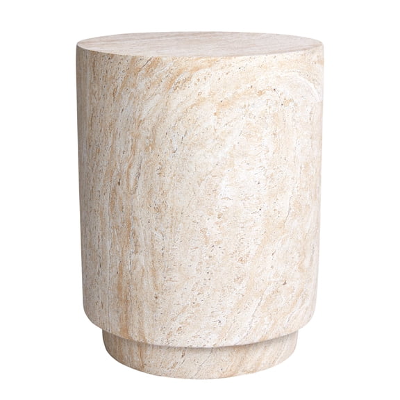 Cylinder Travertine Stone Finish Italian Design MgO Side Accent Table