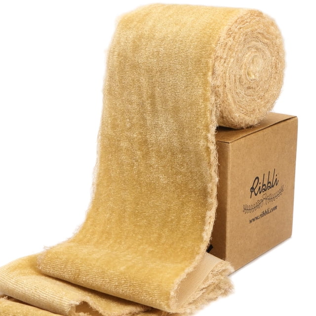 Cinta decorativa Ribbli de terciopelo, 7,5 cm, 2,7 m, oro deshilachado