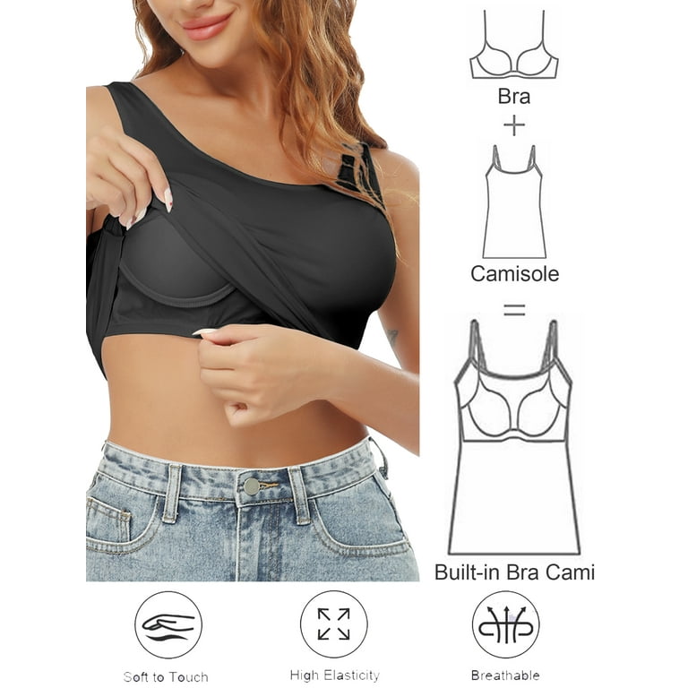 QRIC 2 Pack Women Padded Built-in Shelf Bra Camisole Summer Tank Top for  Women Adjustable Straps (S-3XL) 
