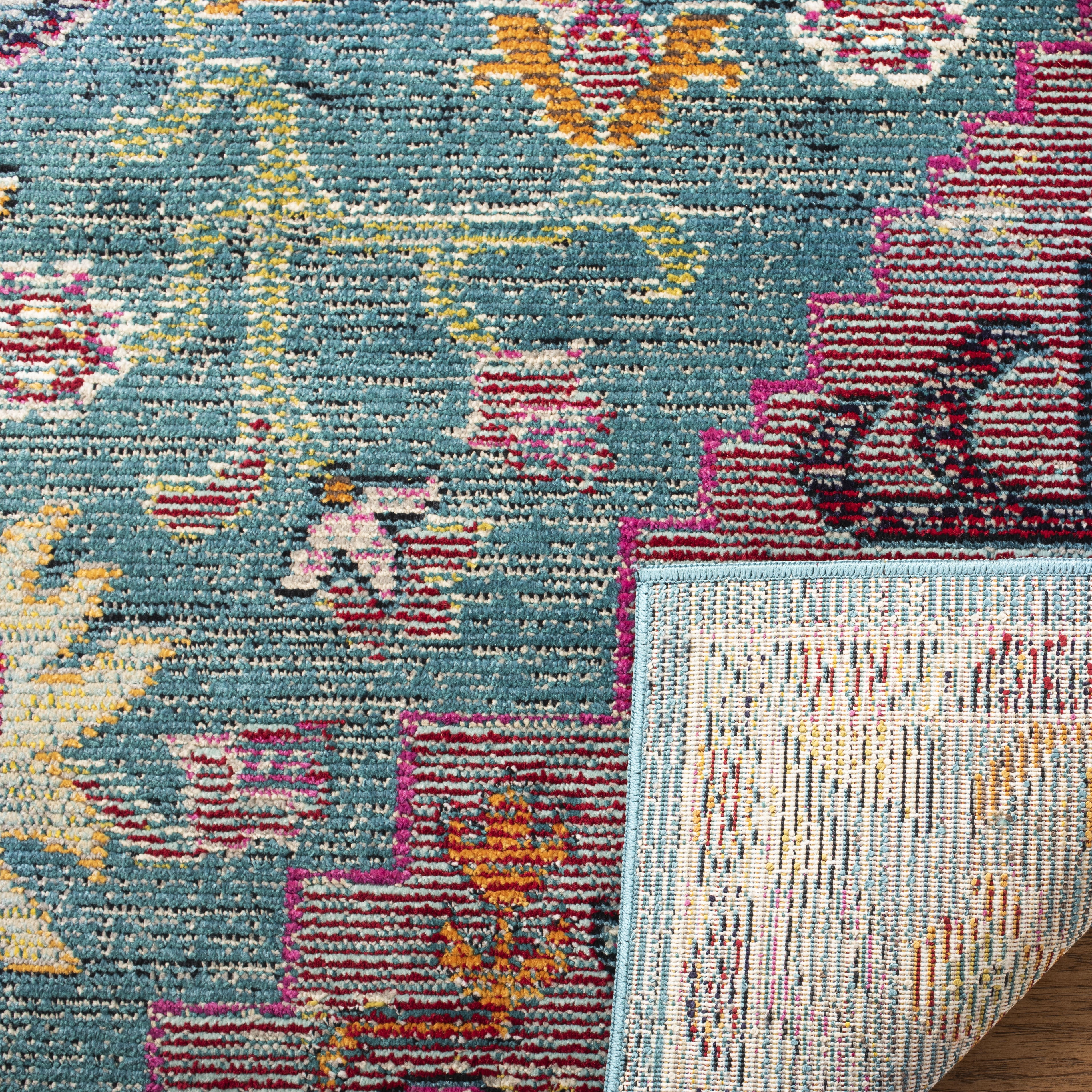 SAFAVIEH Crystal Debra Southwestern Area Rug, Teal/Rose, 4' x 4' Round